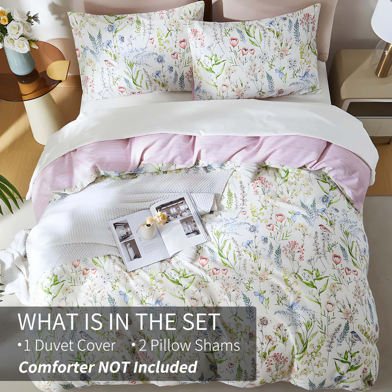 Rvciby Juego de Funda nórdica Rosa Floral Tamaño Queen, - Imagen 4