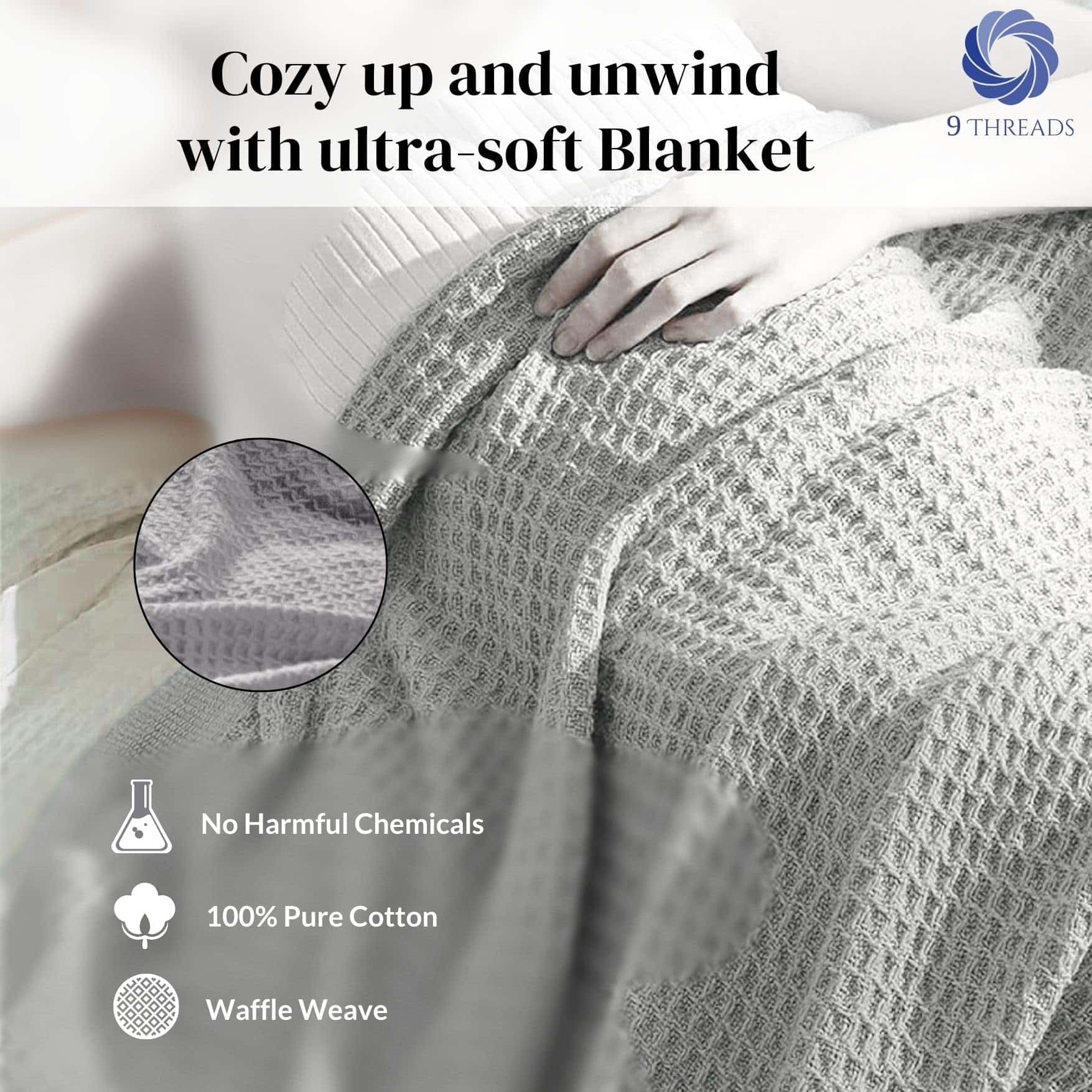 Cobija de 100% Algodón Gris Claro con Tejido en Espiga - Imagen 4