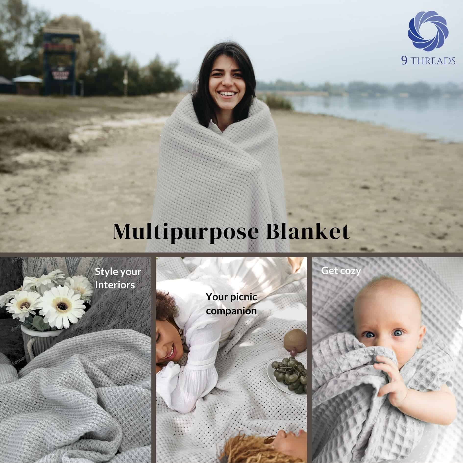 Cobija de 100% Algodón Gris Claro con Tejido en Espiga - Imagen 6