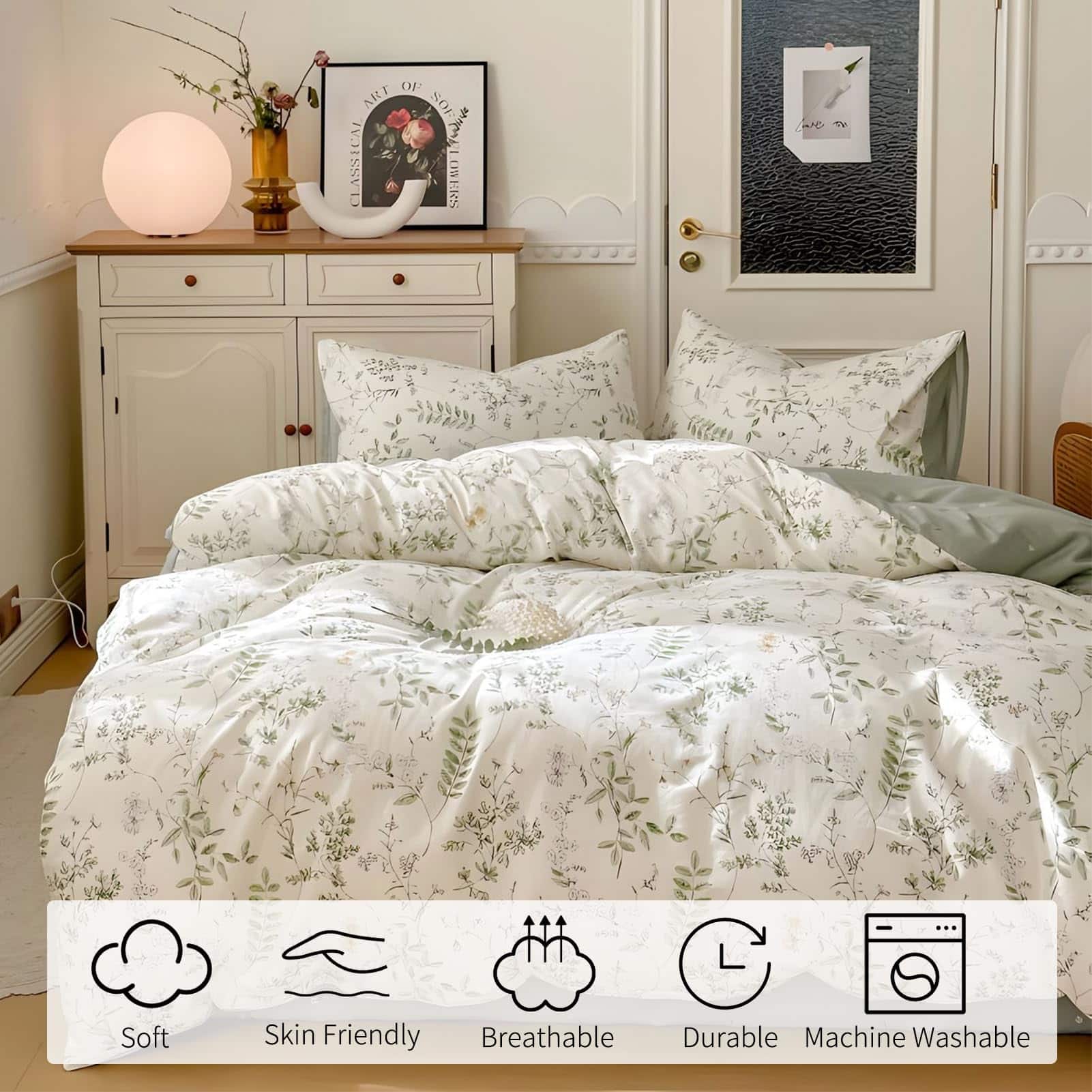 Rvciby Juego de Funda nórdica Floral Tamaño Queen, 100% - Imagen 4