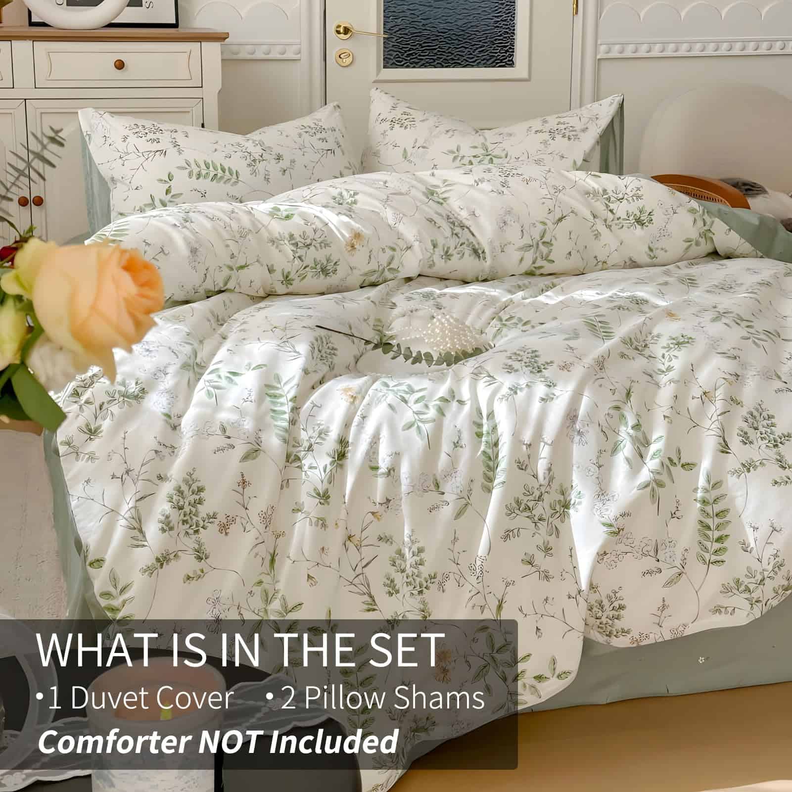 Rvciby Juego de Funda nórdica Floral Tamaño Queen, 100% - Imagen 3