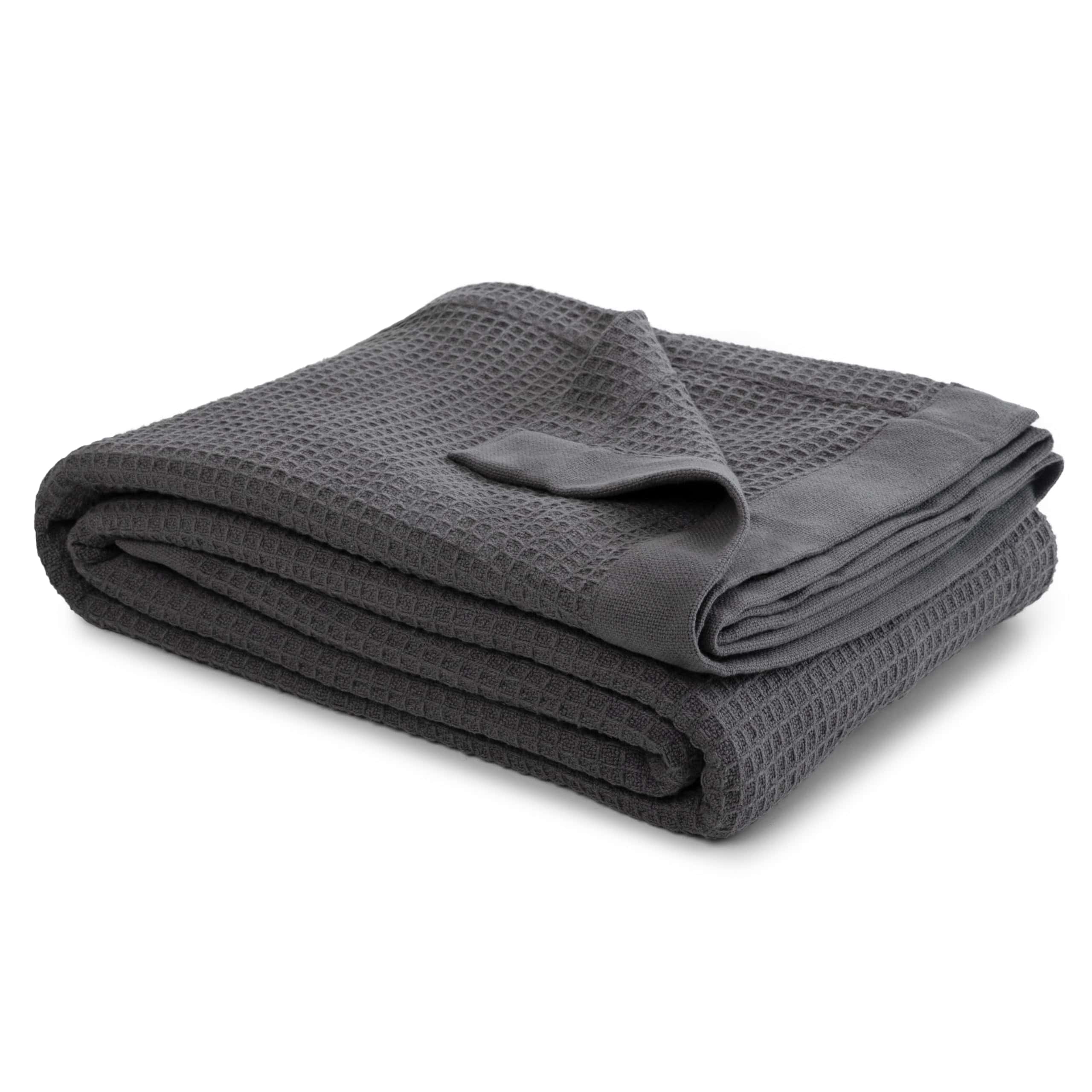 Manta de 100% algodón en color gris oscuro tejido en gofre