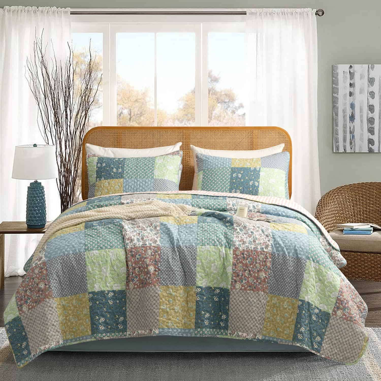 Juego de Edredón Queen BUPIRD Floral 3 Piezas de Algodón