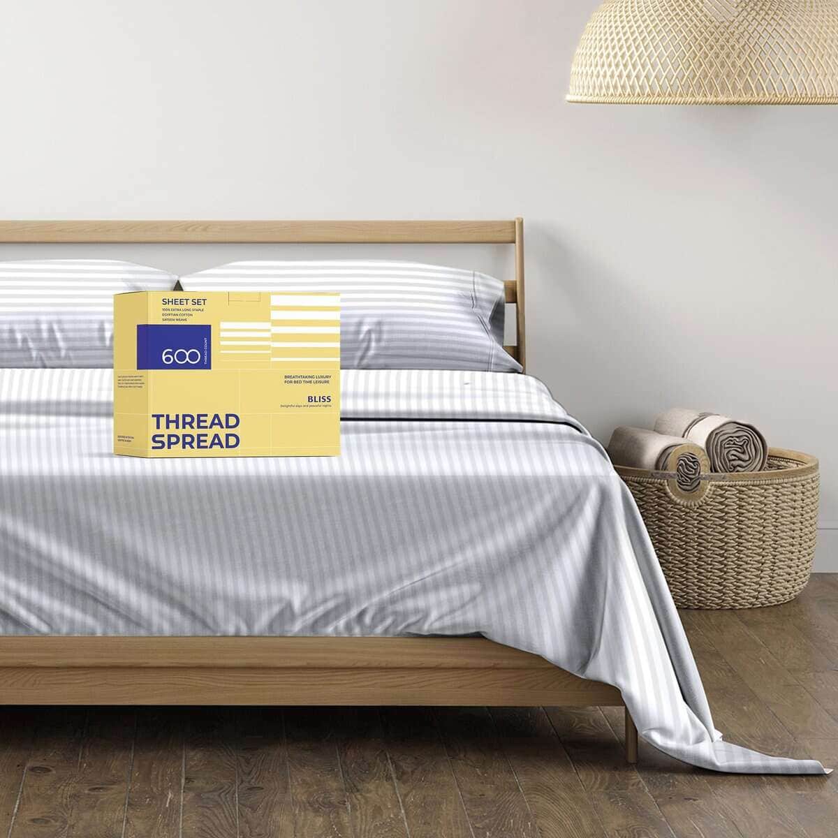 THREAD SPREAD Juego de Sábanas de Rayas de Lujo de Algodón