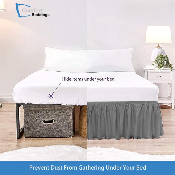 Faldón de Cama Tamaño Queen Estilo Fruncido -Gris Oscuro - Imagen 5