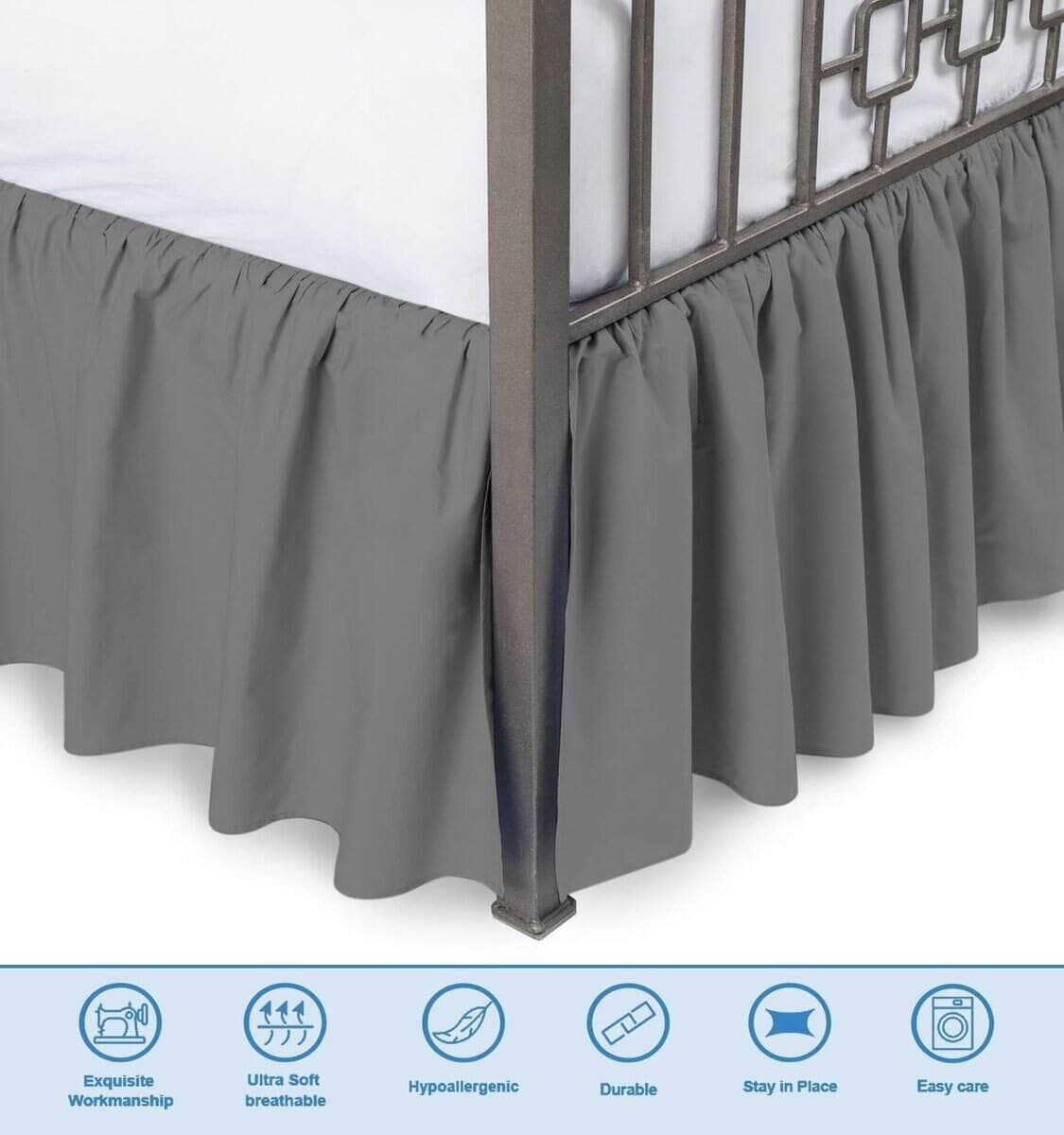 Faldón de Cama Tamaño Queen Estilo Fruncido -Gris Oscuro - Imagen 3