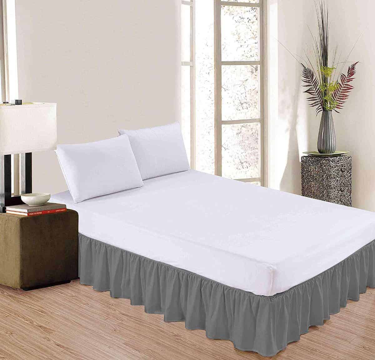 Faldón de Cama Tamaño Queen Estilo Fruncido -Gris Oscuro