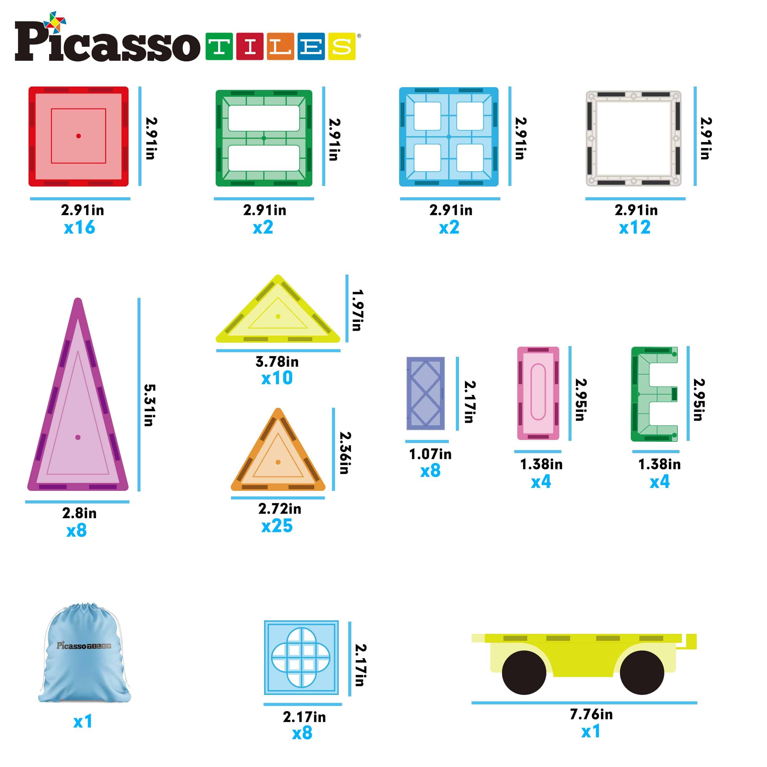 PicassoTiles Magnetic Tiles 101 Piezas Juego de Bloques de - Imagen 3
