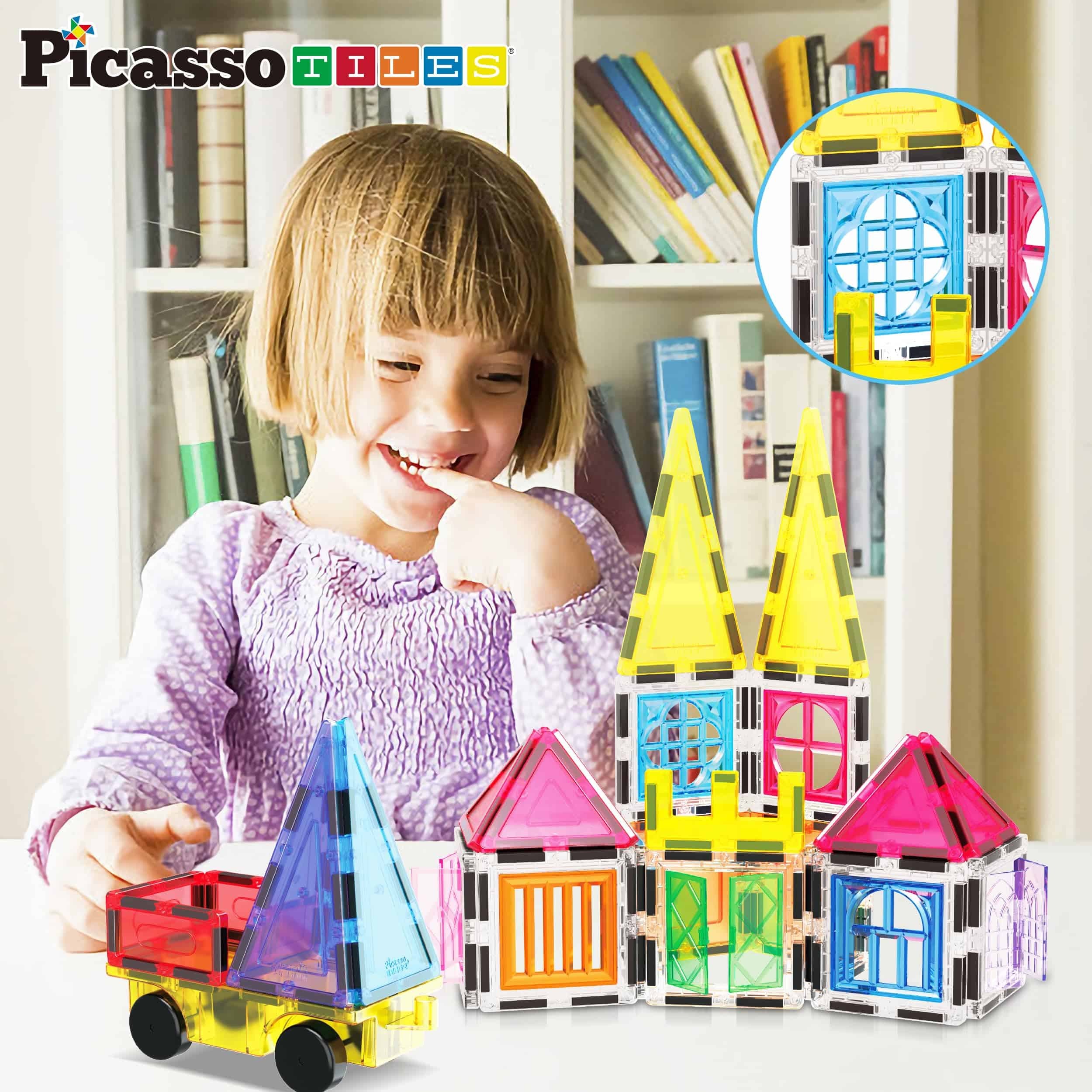 PicassoTiles Magnetic Tiles 101 Piezas Juego de Bloques de - Imagen 4