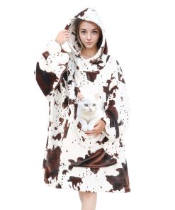 Manta con capucha de estampado de vaca para mujer, manta