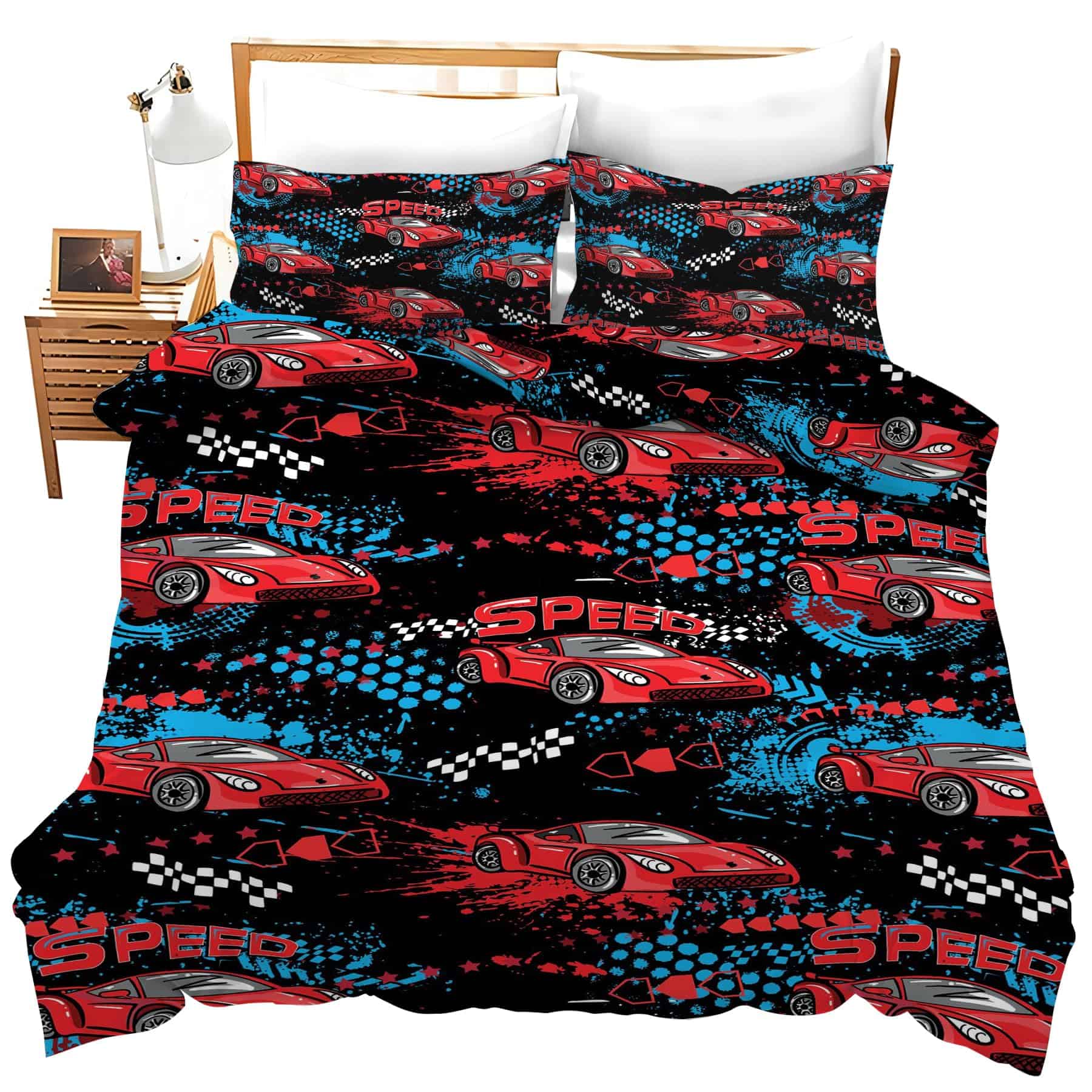 Juego de sábanas de carreras de coches de 3 piezas para