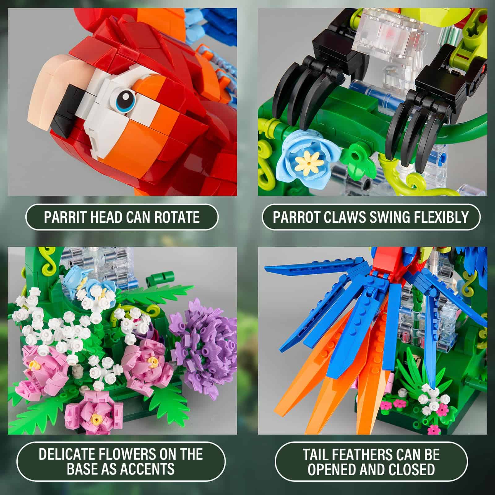 Juego de construcción de loros y flores Vziimo, Kit de arte - Imagen 3