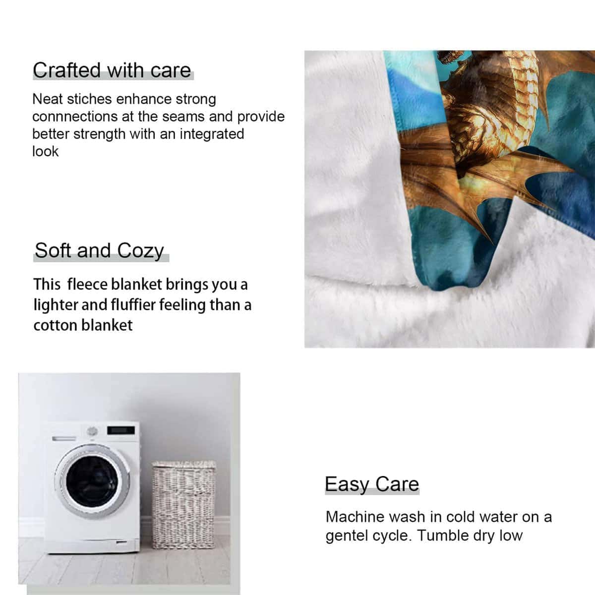 Manta de Franela Rstick Golden Dragon para Amantes de - Imagen 7