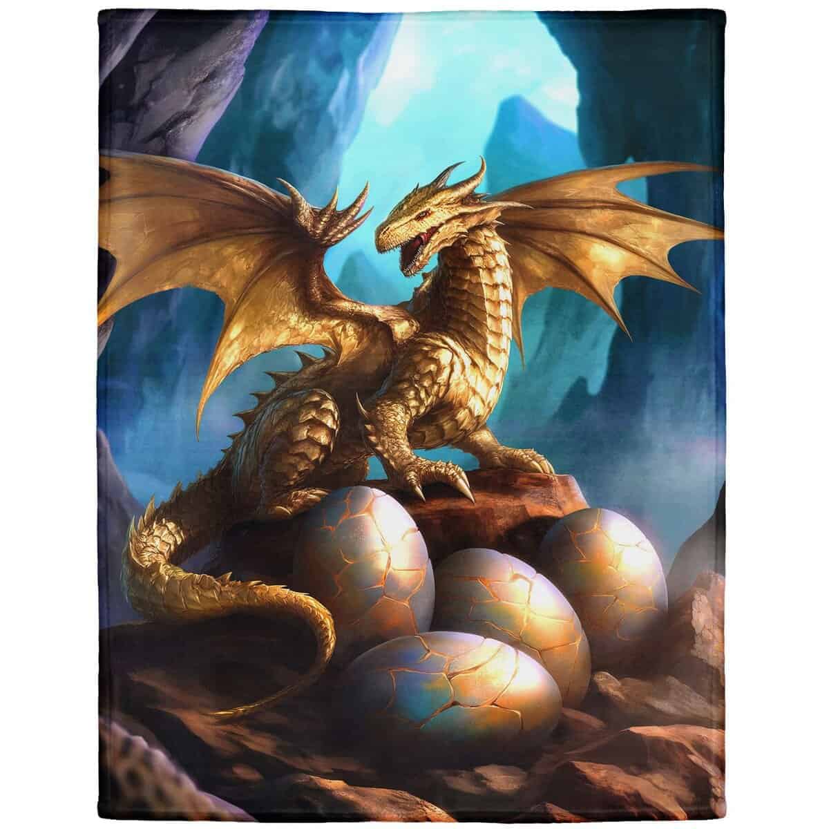 Manta de Franela Rstick Golden Dragon para Amantes de