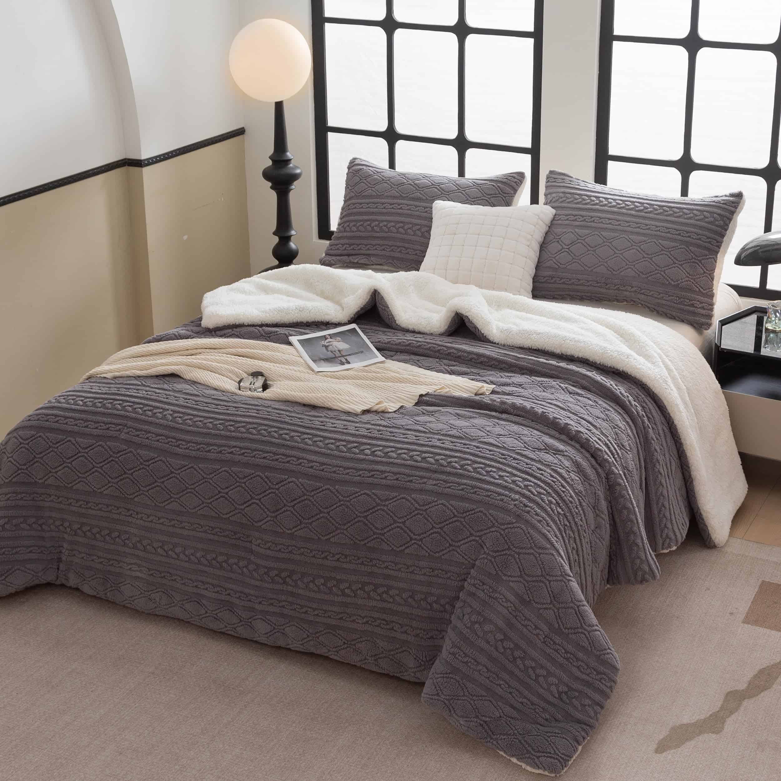 Juego de edredón reversible de felpa sherpa COTTEBED para