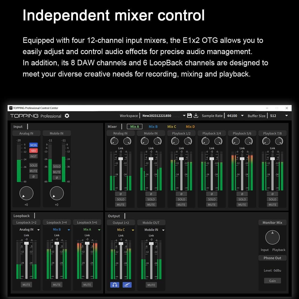 Interfaz de Audio USB TOPPING E1X2 OTG | Preamplificador de - Imagen 7