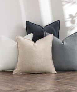 MIULEE Fundas de Almohada de Lino Neutro Crema/Gris Pack de