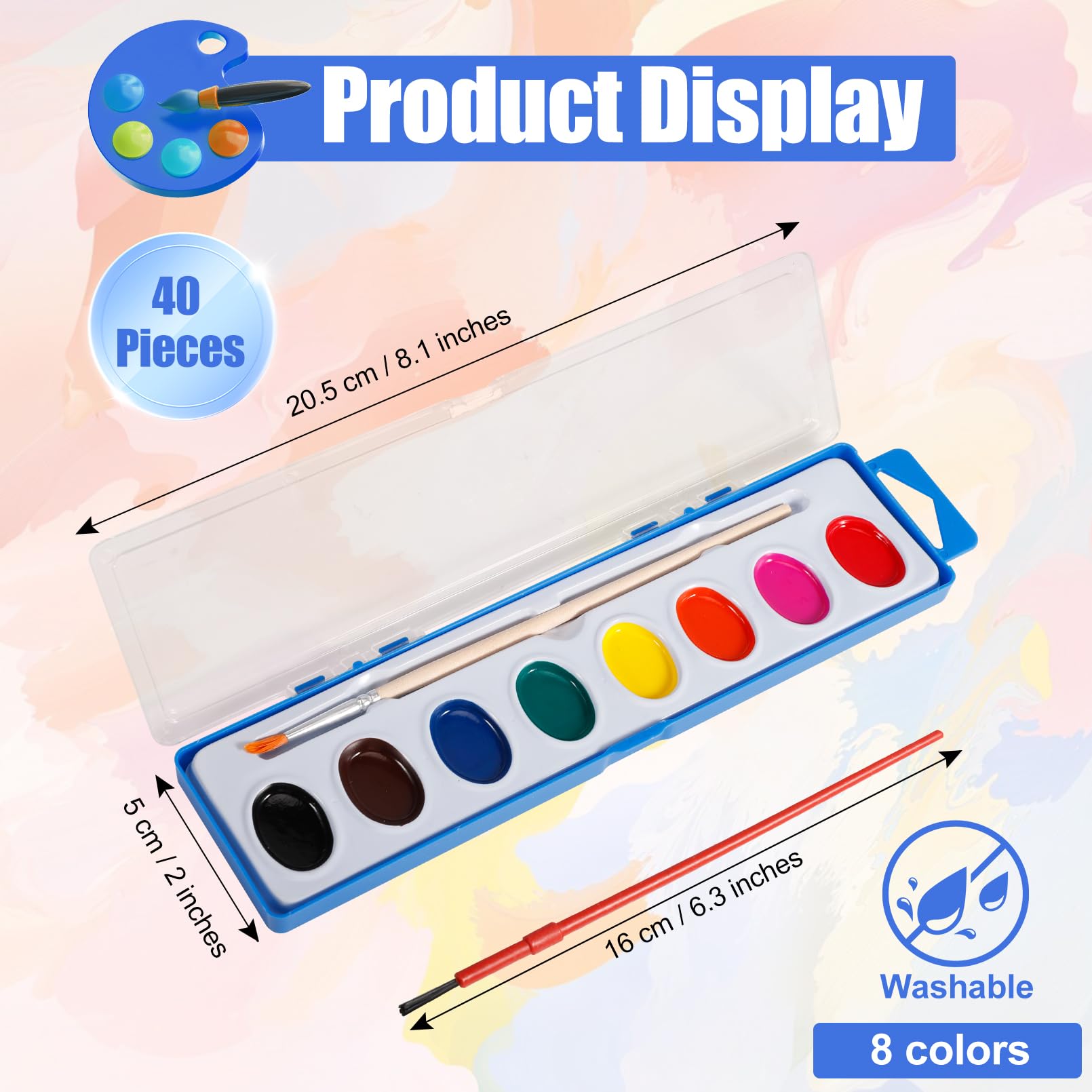 CACASO 40 Pack Juego de Pintura Acuarela, 8 Colores Set de - Imagen 3