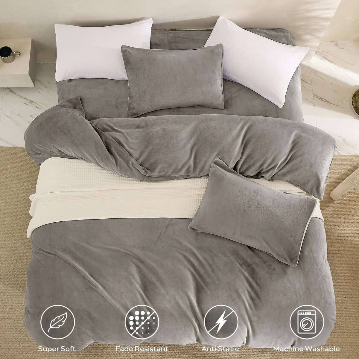 JELLYMONI Funda de Edredón de Terciopelo Gris -Gris Claro - Imagen 4