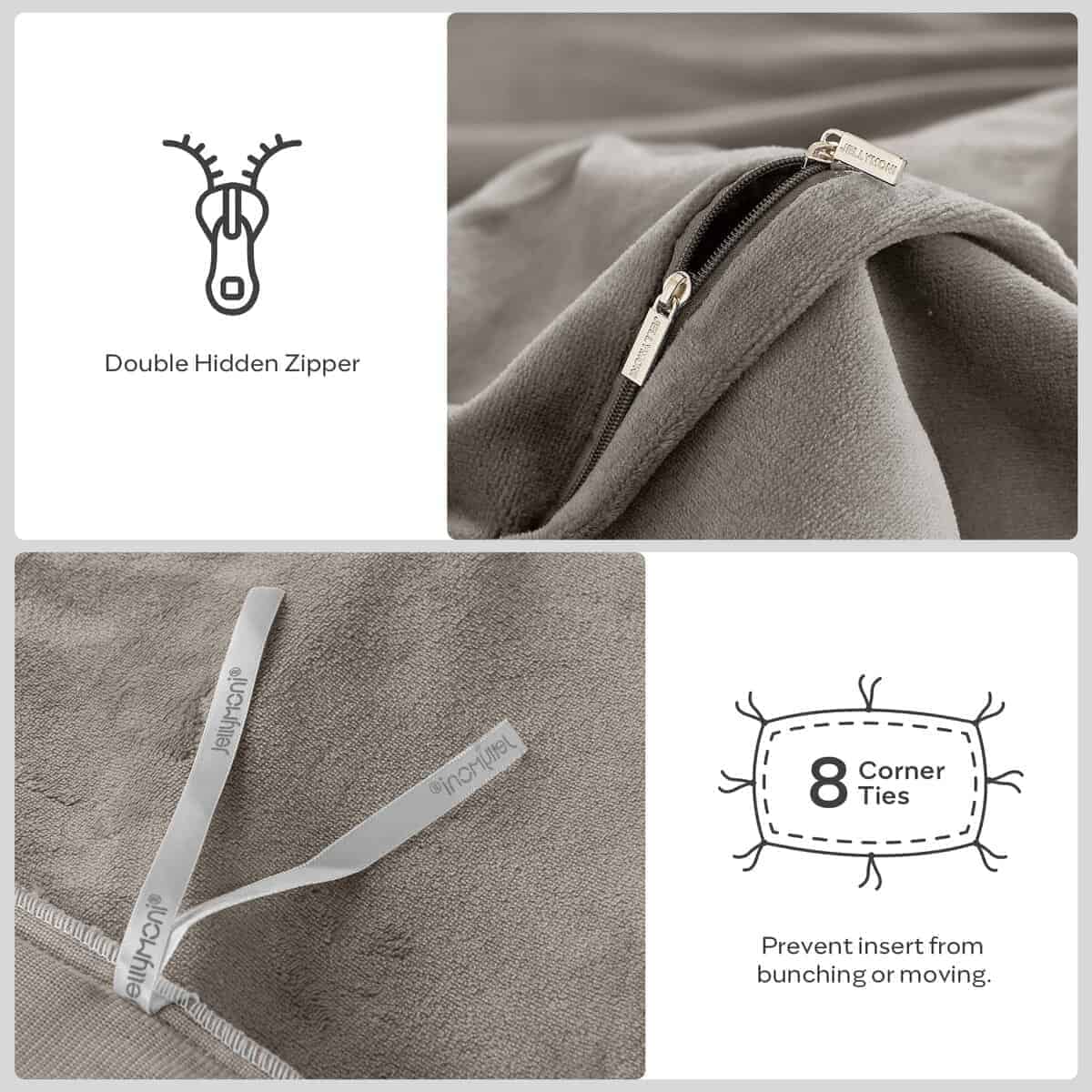 JELLYMONI Funda de Edredón de Terciopelo Gris -Gris Claro - Imagen 7