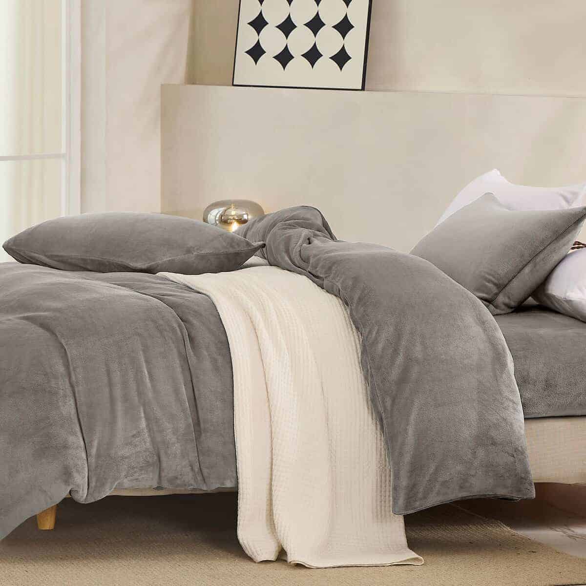 JELLYMONI Funda de Edredón de Terciopelo Gris -Gris Claro - Imagen 3