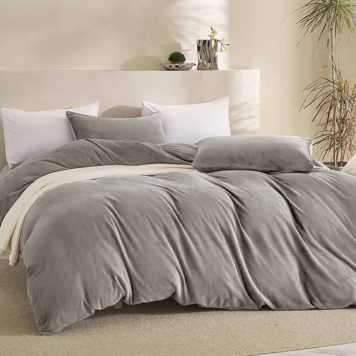 JELLYMONI Funda de Edredón de Terciopelo Gris -Gris Claro - Imagen 8