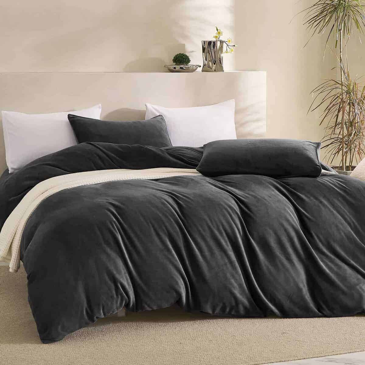 JELLYMONI Juego de Funda Nórdica de Terciopelo Gris para - Imagen 8