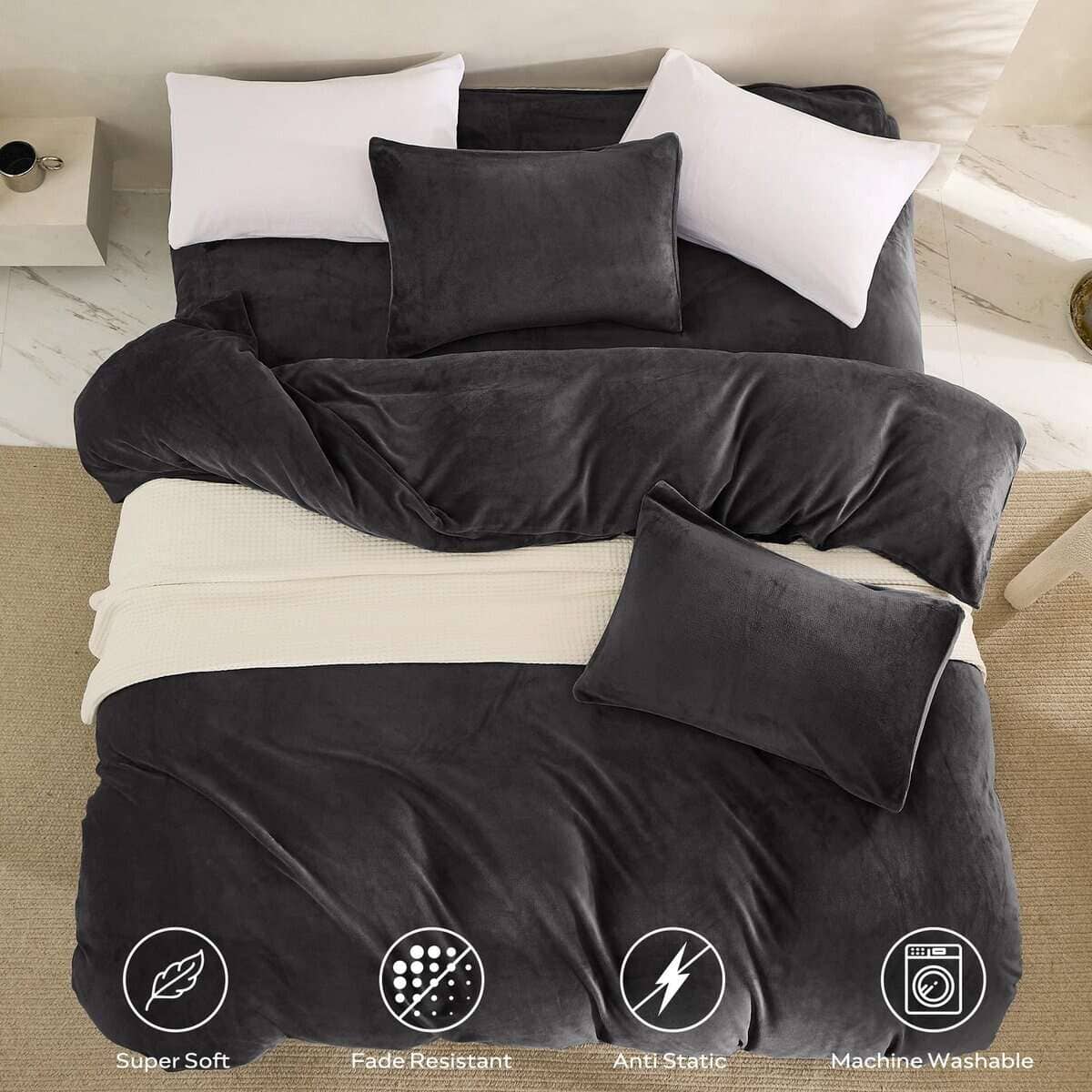 JELLYMONI Juego de Funda Nórdica de Terciopelo Gris para - Imagen 4