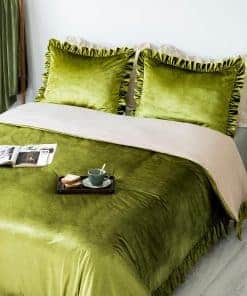 Juego de Funda Nórdica de Terciopelo con Volantes Retro en