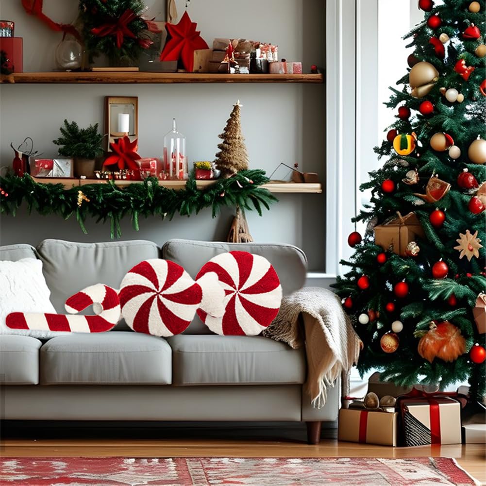 3 Piezas Cojín de Caramelo en Bastón de Navidad de Felpa - Imagen 4