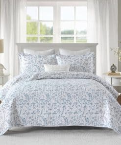 Colcha Azul Floral King Size - Juego de Colcha de Algodón