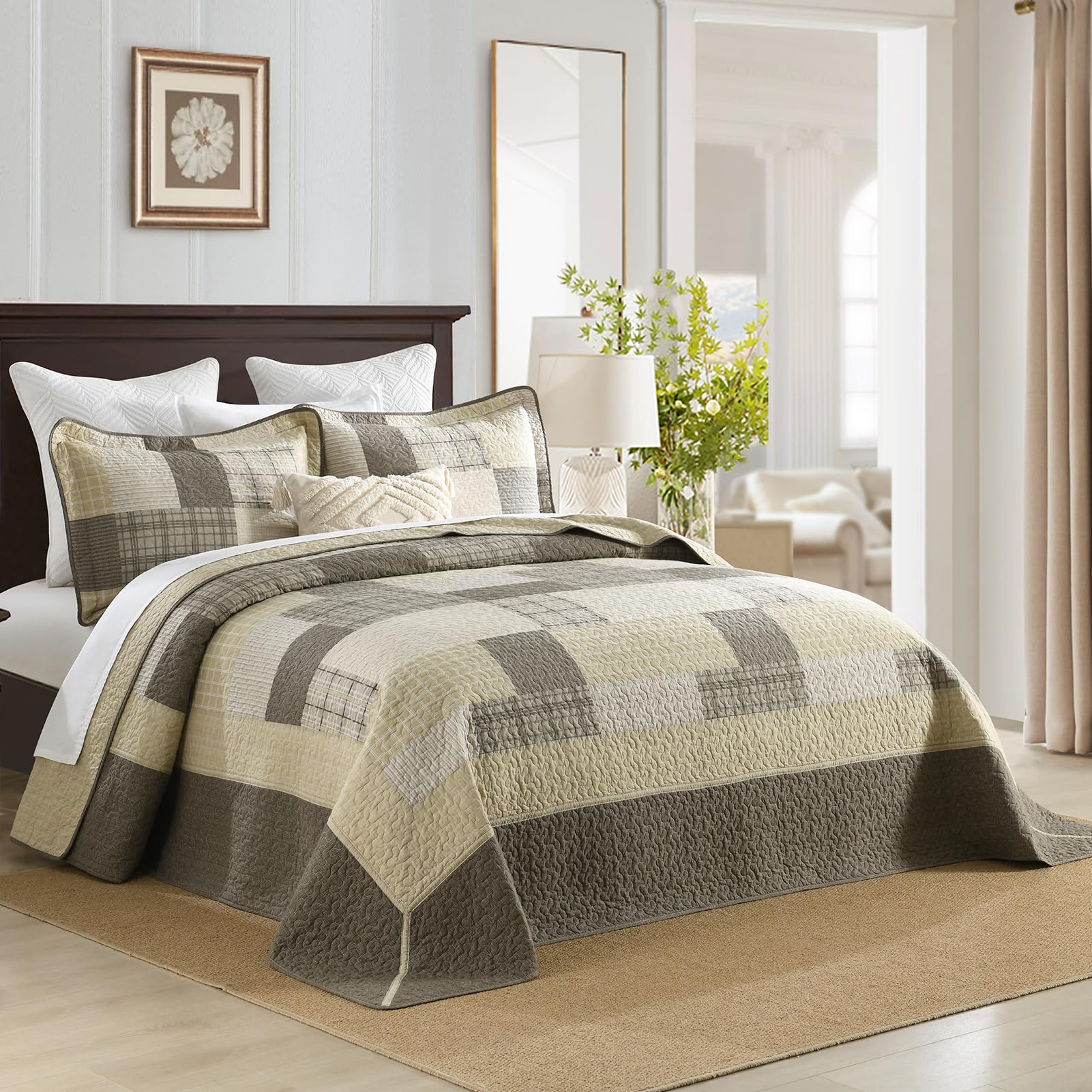 SahSahCasa 100% Algodón 120"x102" Colcha Edredón Queen