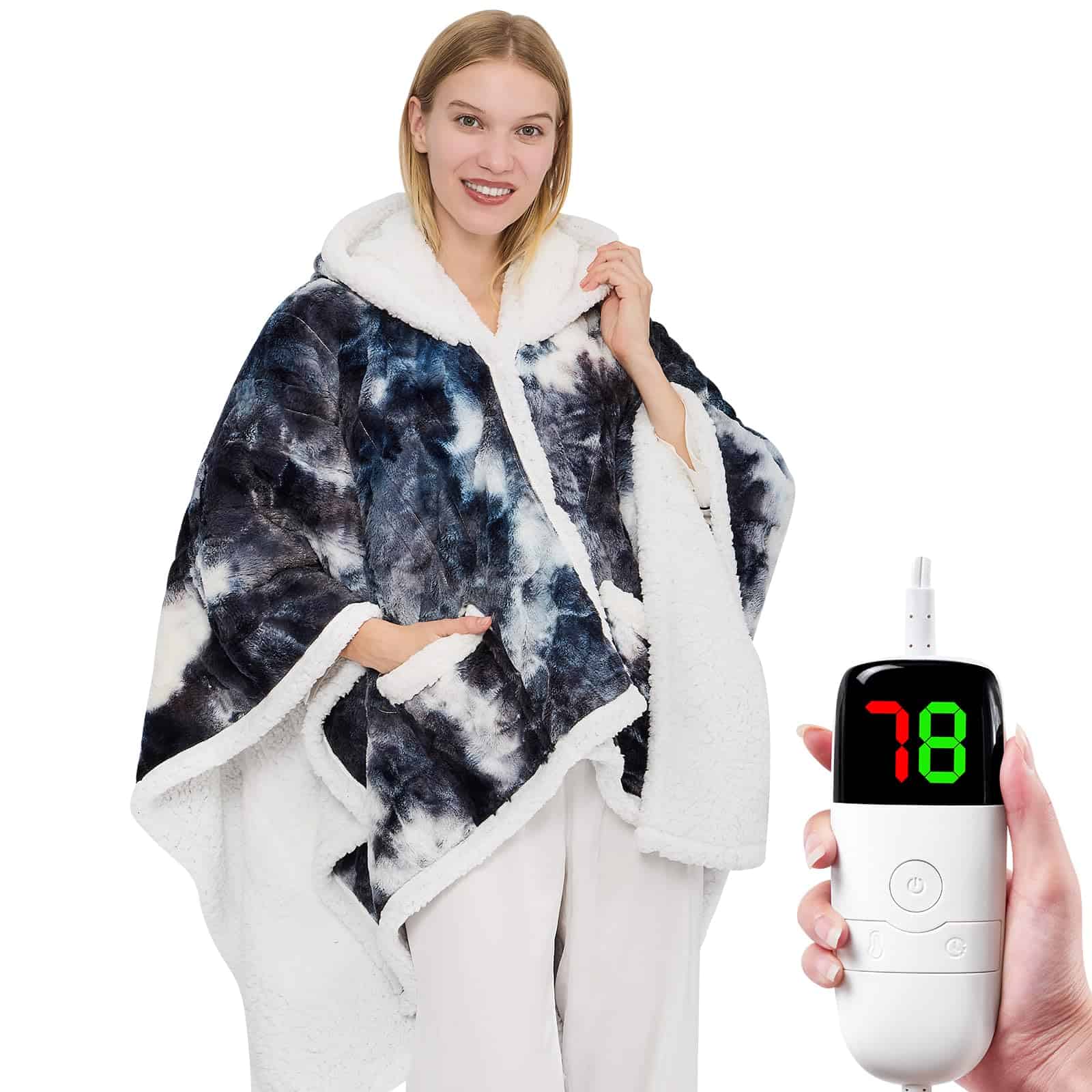 Manta Eléctrica Wearable con Calefacción - Chal con Capucha