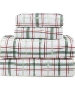 Juego de sábanas de franela Lodge & Linen -Cuadros Verde/Roj