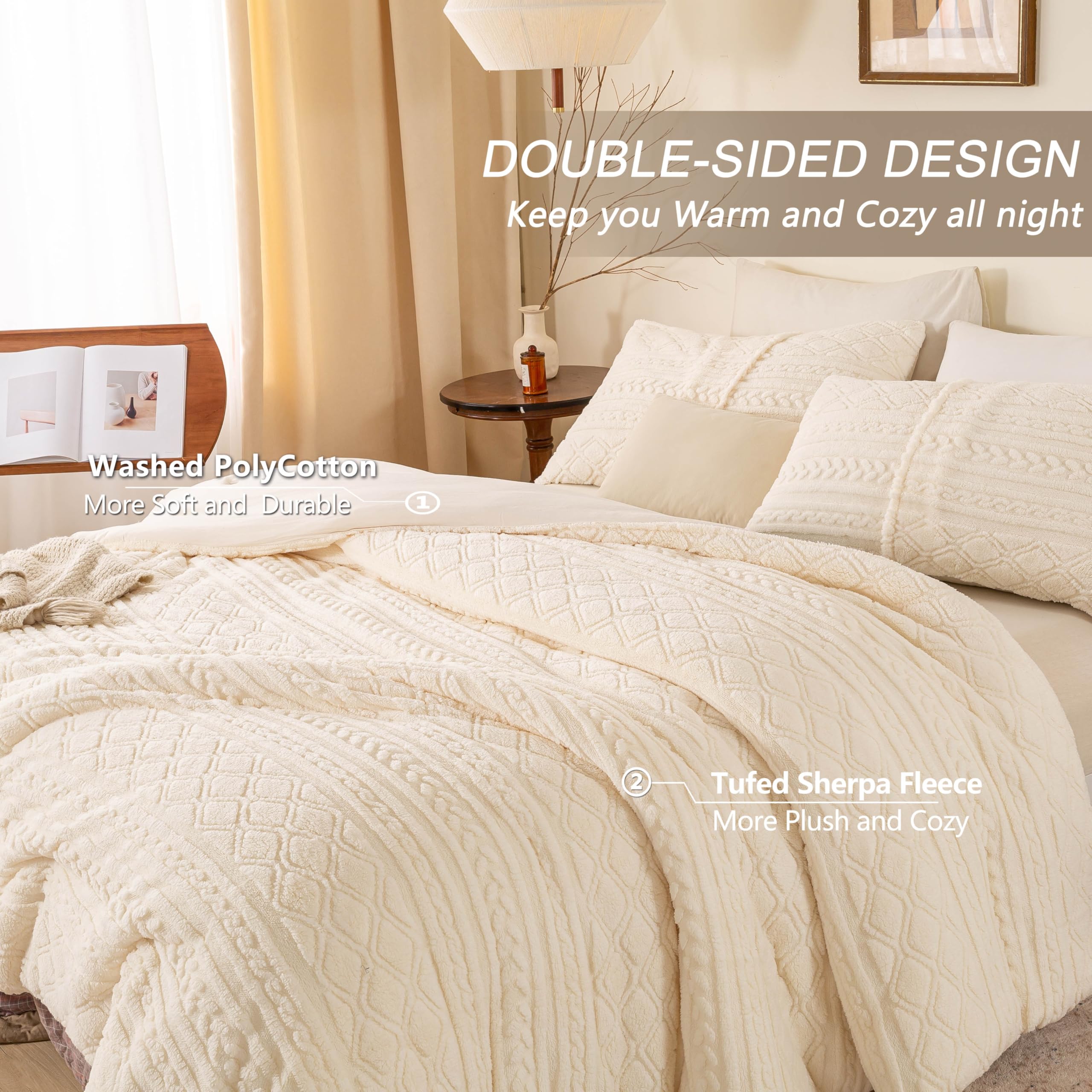 Juego de Edredón de Felpa 3D Jacquard Boho Sherpa Tamaño - Imagen 5