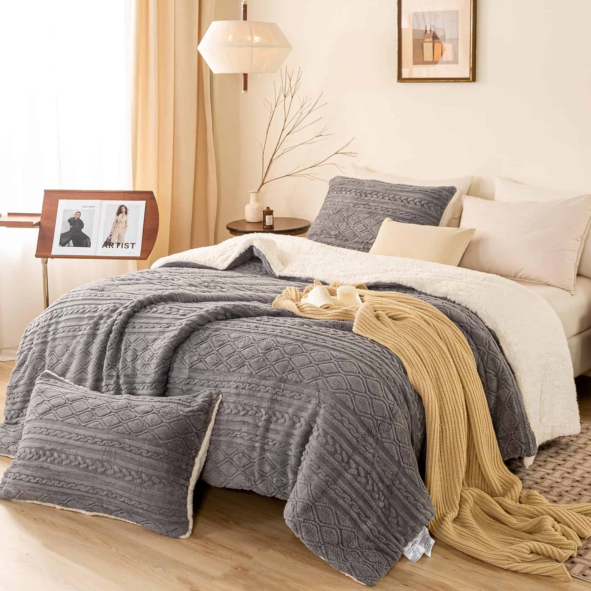 Juego de Edredón de Felpa Sherpa Cálido BOHOPOPM para Cama