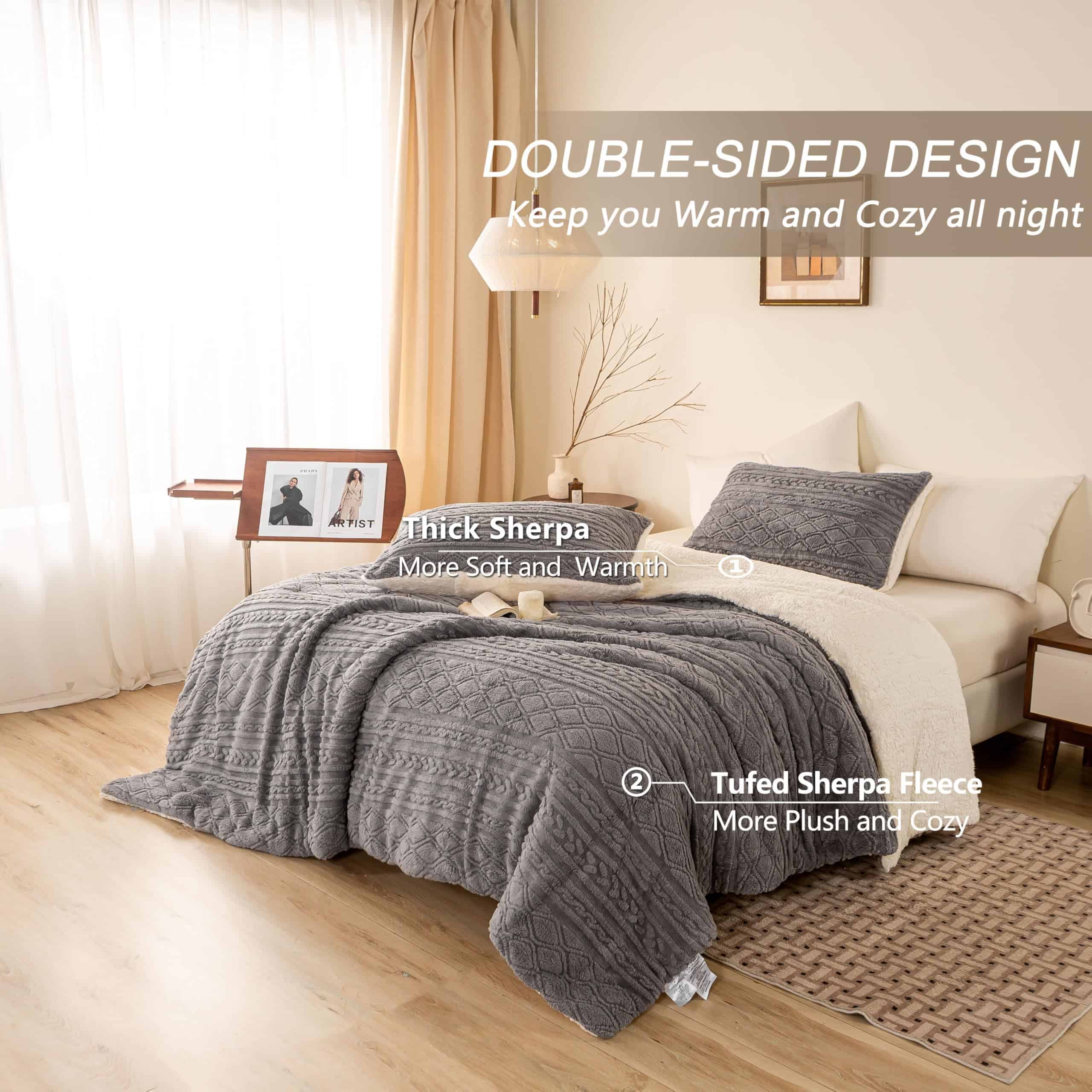 Edredón de Plush Reversible Ultra Suave y Cálido BOHOPOPM - - Imagen 5