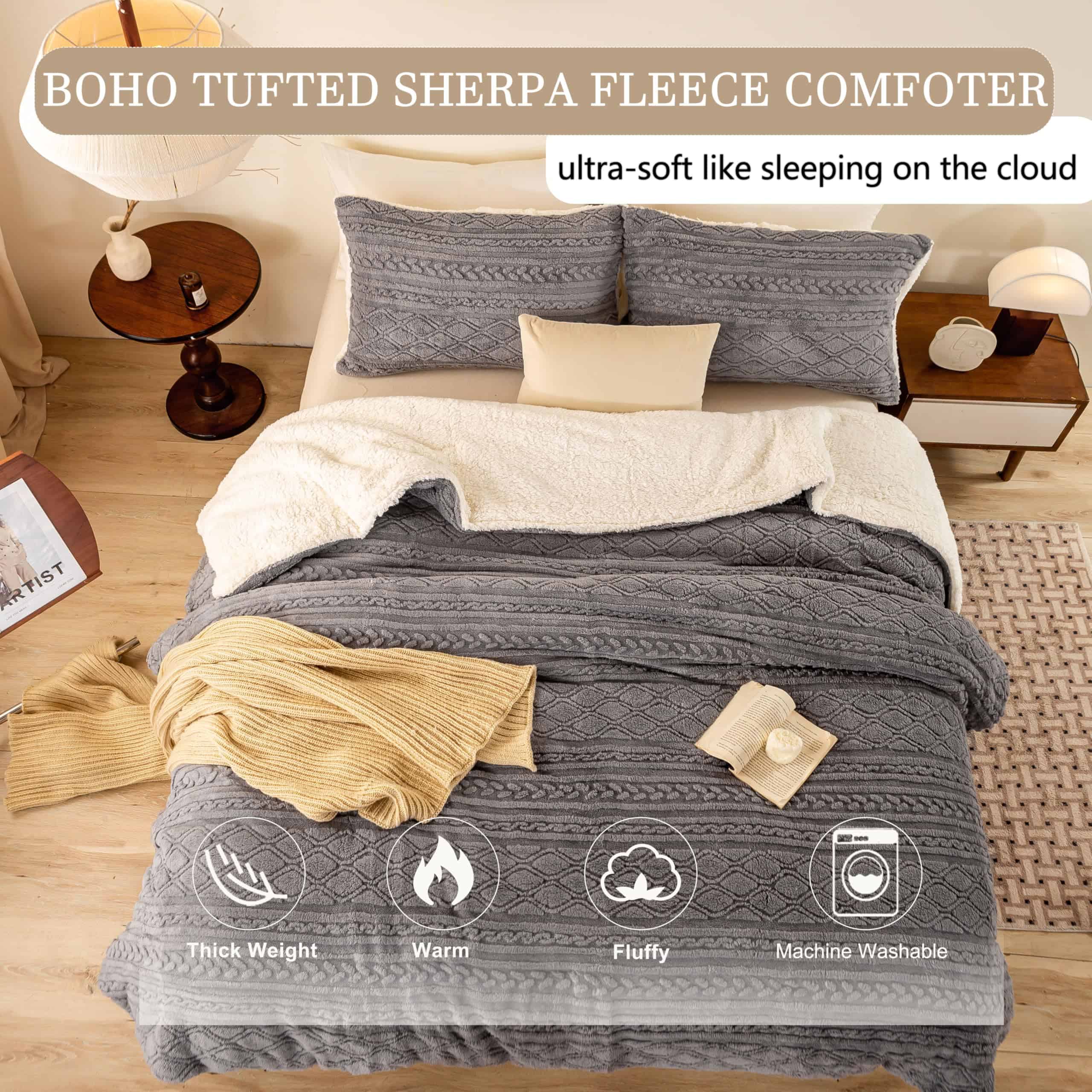 Edredón de Plush Reversible Ultra Suave y Cálido BOHOPOPM - - Imagen 4