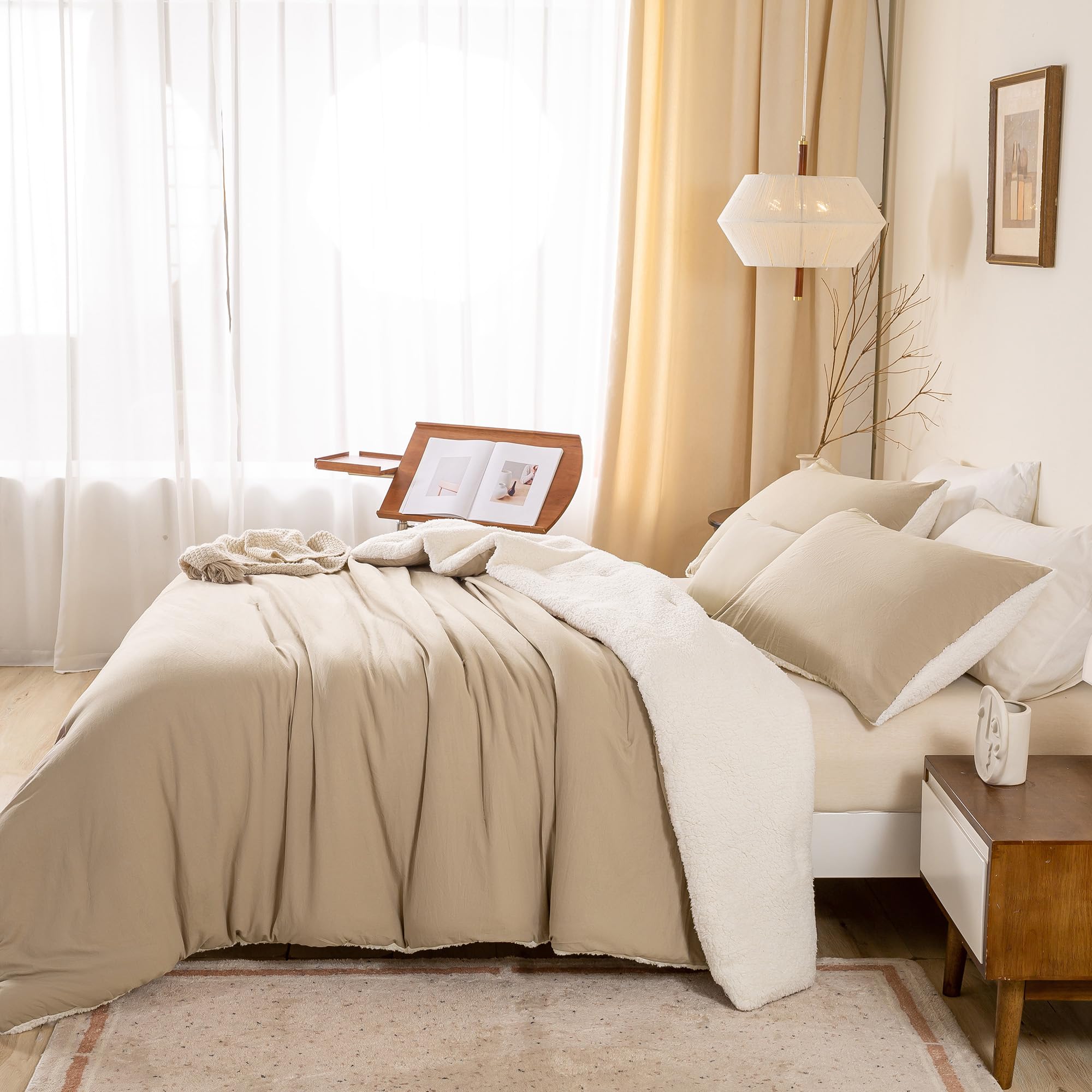 Edredón de Plumas BOHOPOPM Warm Ultra-Soft Sherpa Queen con - Imagen 6