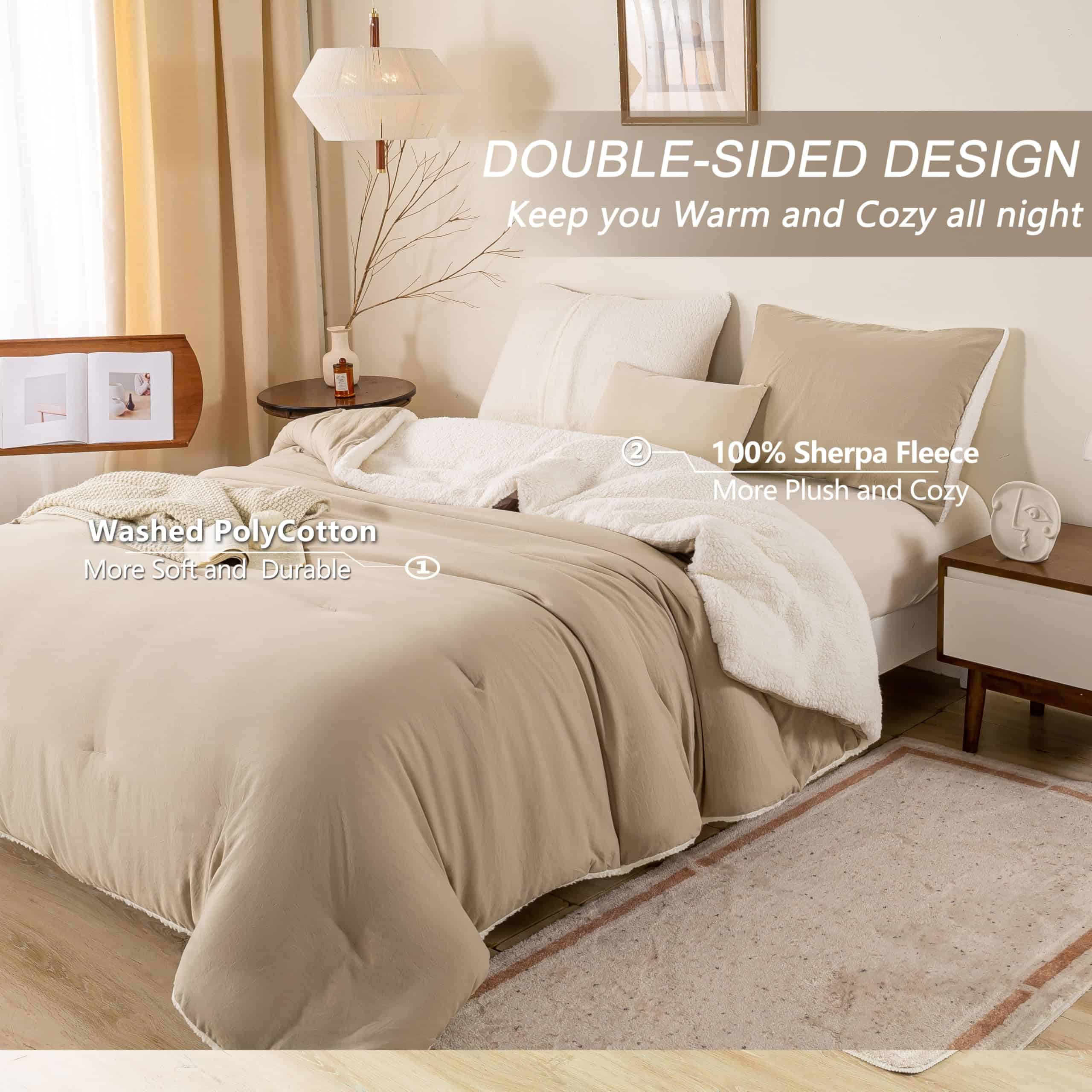 Edredón de Plumas BOHOPOPM Warm Ultra-Soft Sherpa Queen con - Imagen 5