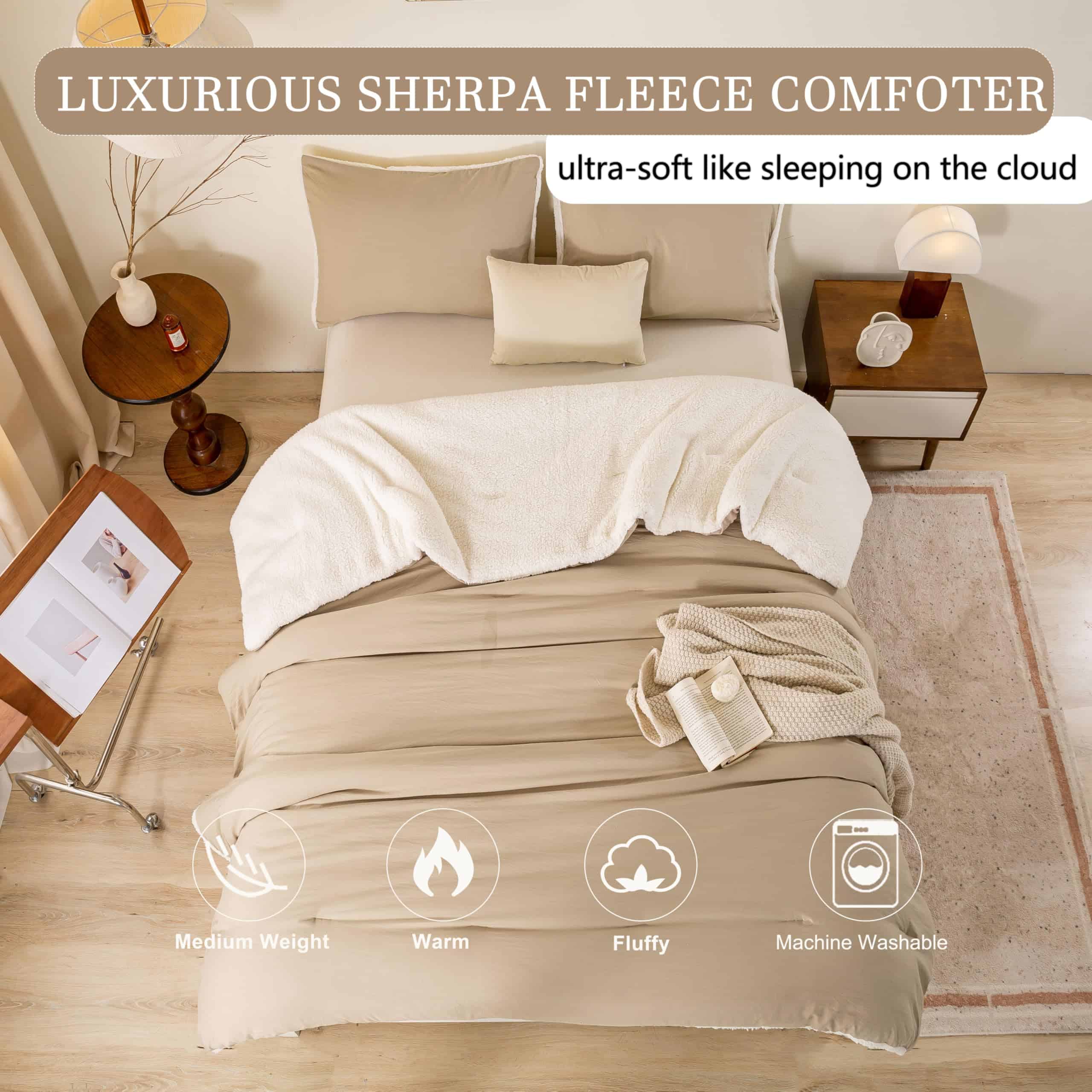 Edredón de Plumas BOHOPOPM Warm Ultra-Soft Sherpa Queen con - Imagen 4