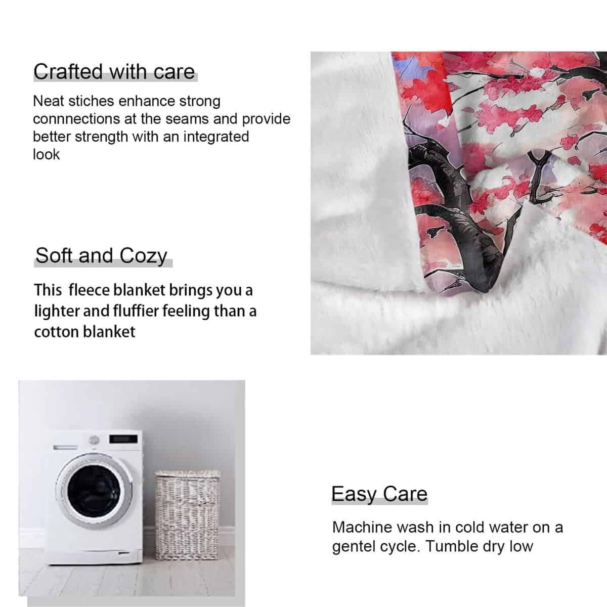 Manta de Lana de Cerezo 60" x 80" Estilo Japonés Manta de - Imagen 7