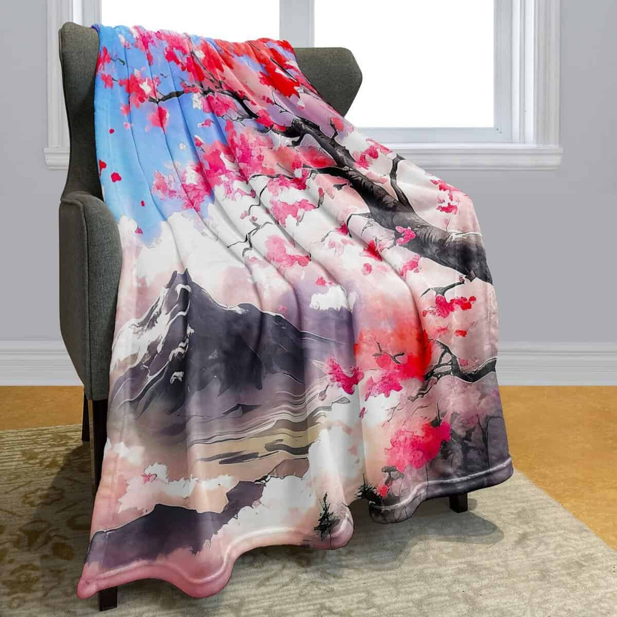 Manta de Lana de Cerezo 60" x 80" Estilo Japonés Manta de - Imagen 3