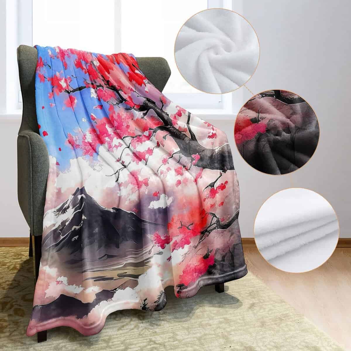 Manta de Lana de Cerezo 60" x 80" Estilo Japonés Manta de - Imagen 6