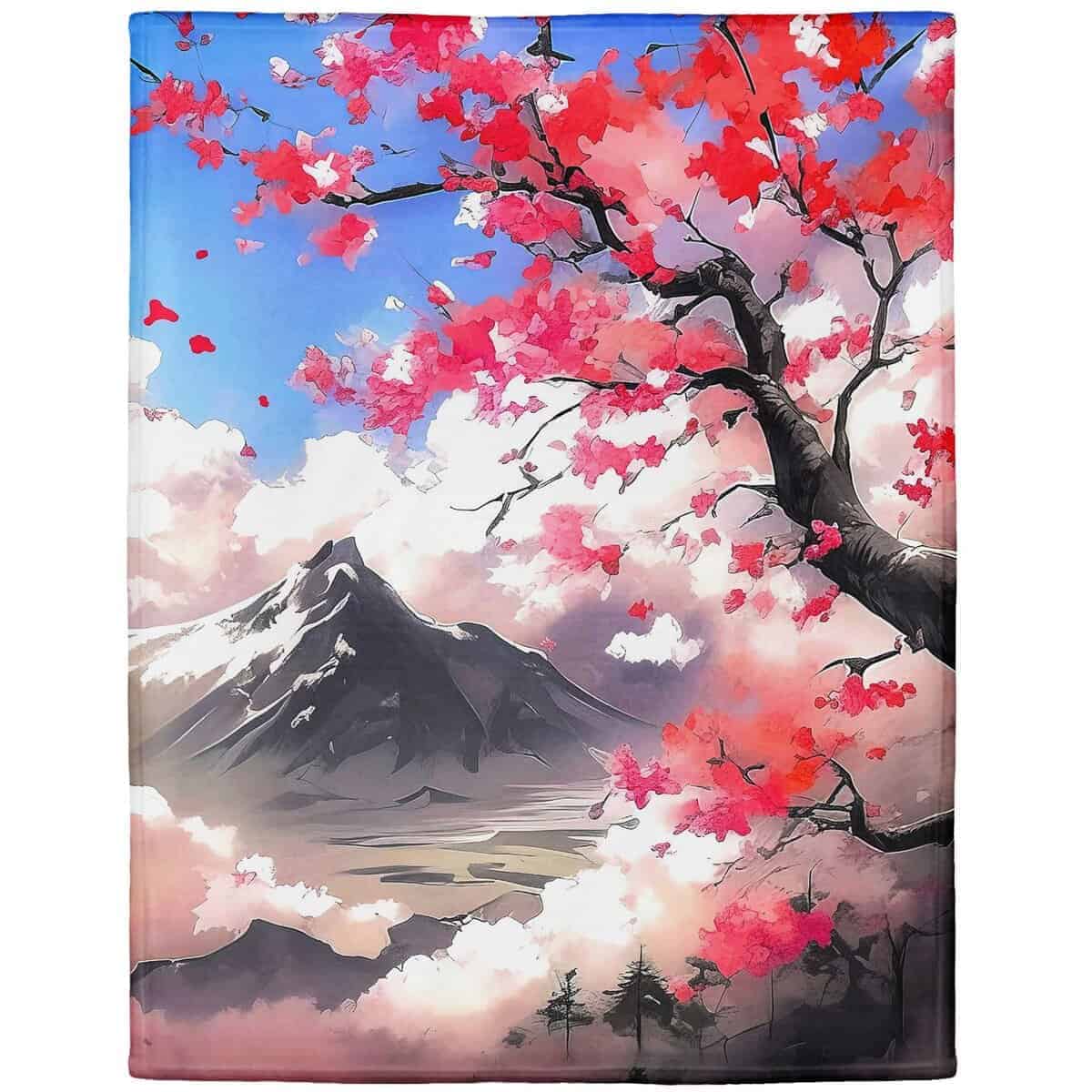 Manta de Lana de Cerezo 60" x 80" Estilo Japonés Manta de