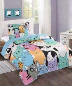 Juego de Colcha MarCielo para Niños con Diseño de Gato para