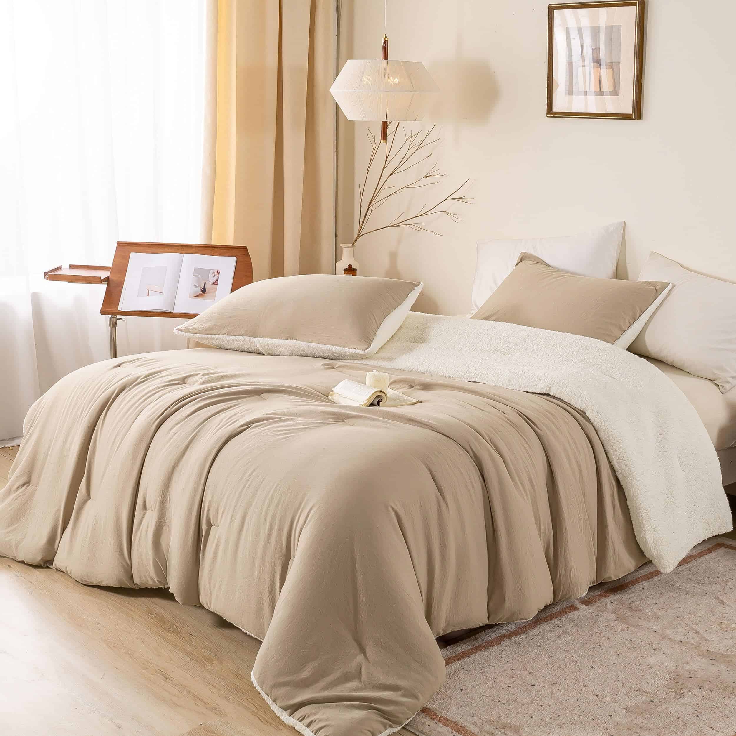 Edredón de Plumas BOHOPOPM Warm Ultra-Soft Sherpa Queen con - Imagen 3