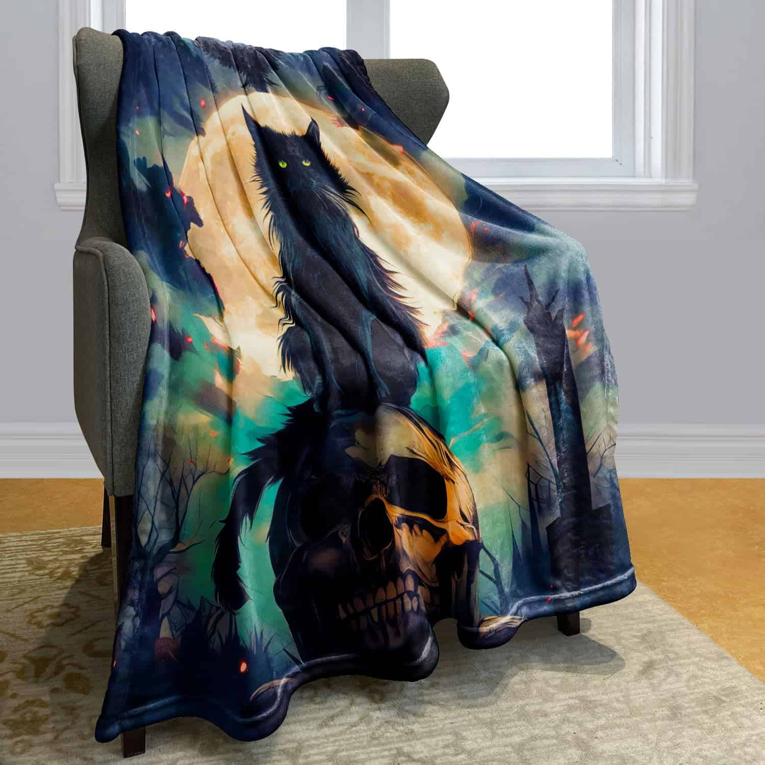 Manta Rstick Skull 60" x 80" Negra de Felpa Suave Ligera - Imagen 3