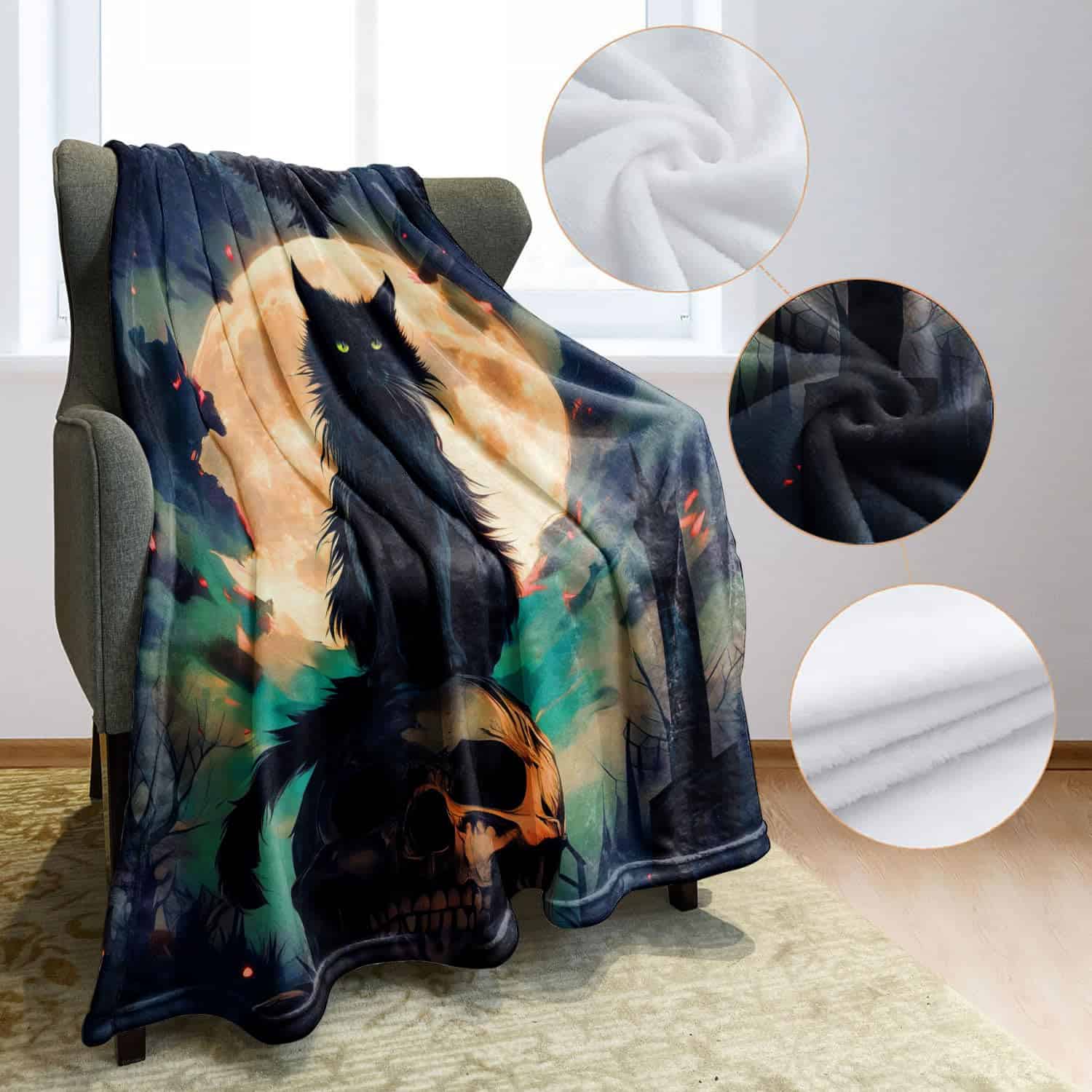 Manta Rstick Skull 60" x 80" Negra de Felpa Suave Ligera - Imagen 6