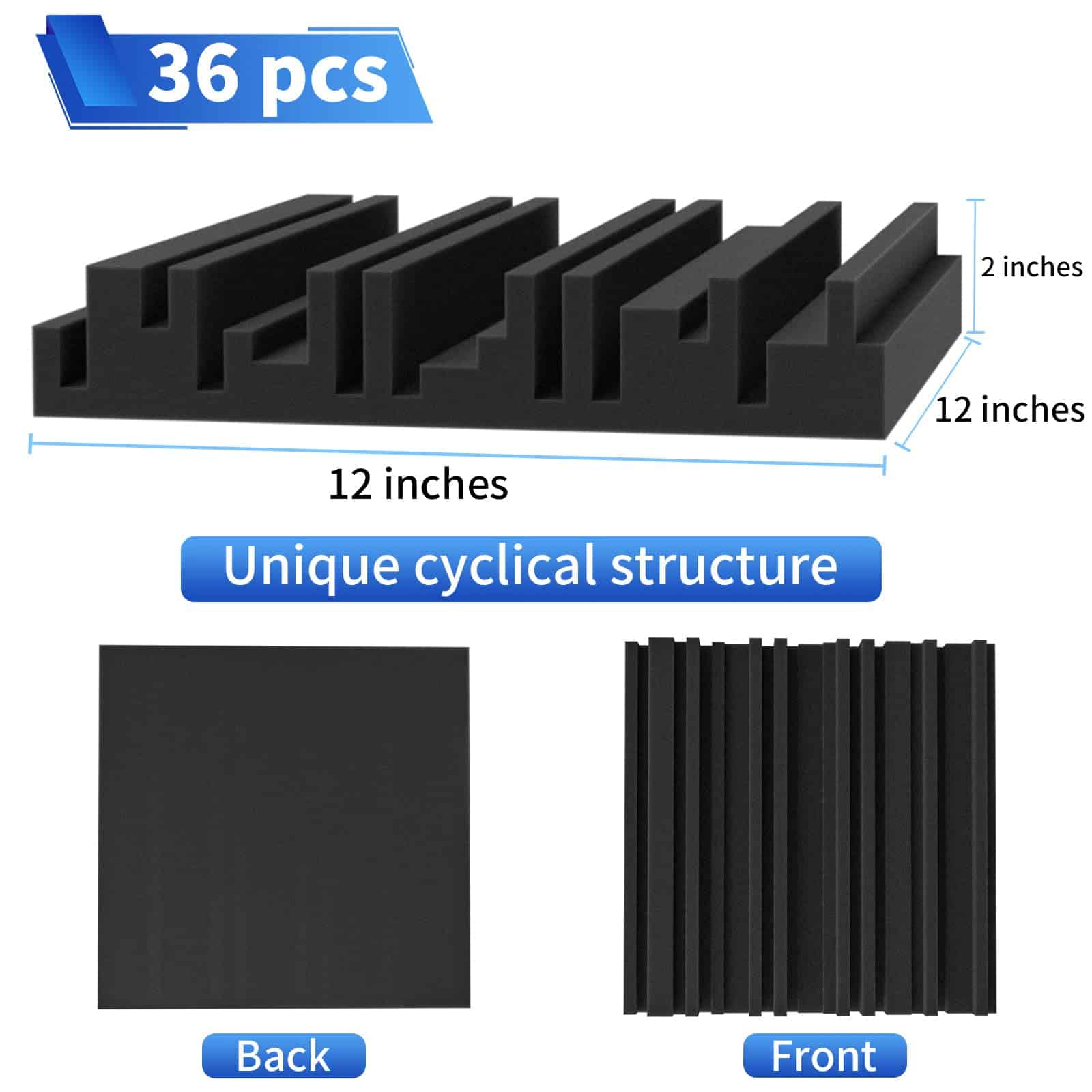 Conjunto de 36 Paneles de Espuma Acústica de 12x12x2 - Imagen 3
